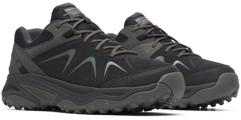 A pair of dark gray athletic shoes featuring lace-up closure and low-profile design.