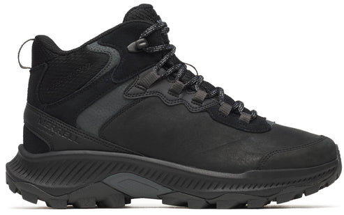 Black mid-height hiking boot with dark grey laces.