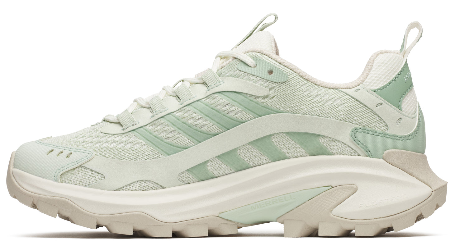 Light green athletic shoe with textured sole and signature three stripes.