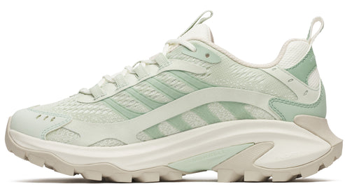 Light green athletic shoe with textured sole and signature three stripes.