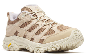 Tan and brown trail running shoe with a lugged sole.