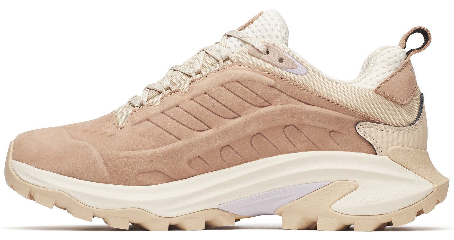 Beige low-top sneaker with thick, textured sole and heel loop.