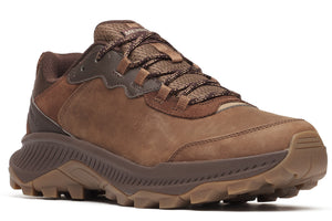 Brown hiking shoe with textured laces and rugged sole.