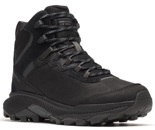 Black speed strike hiking boot with laces and a rubber sole.