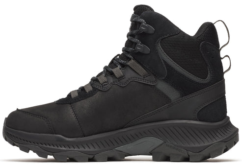 A black hiking boot with a high-cut ankle, lace-up closure, and rugged outsole.