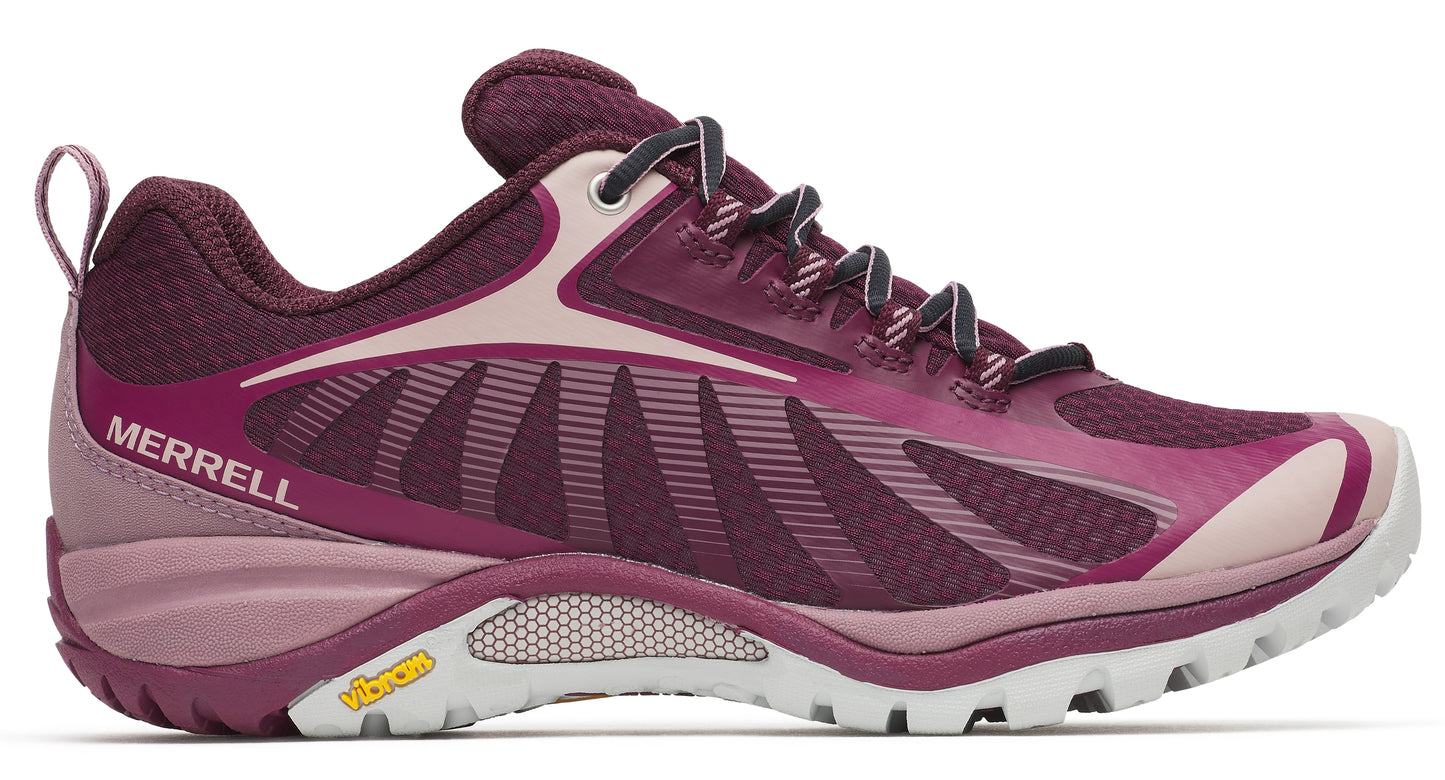 Maroon athletic shoe with mesh and lace-up closure.