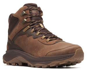 Brown leather hiking boot with brown laces and a lugged sole.