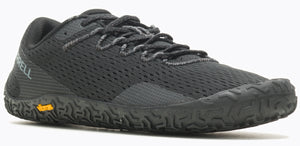 Black mesh running shoe with Vibram sole.