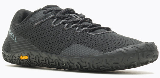 Black mesh running shoe with Vibram sole.