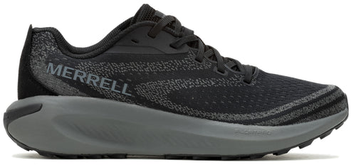 A black and gray athletic shoe with "MERRELL" printed on the side.
