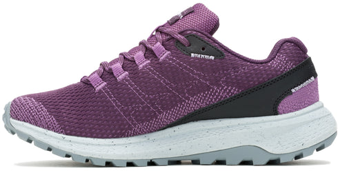 Purple trail running shoe with grey and white sole, and black and purple accents.