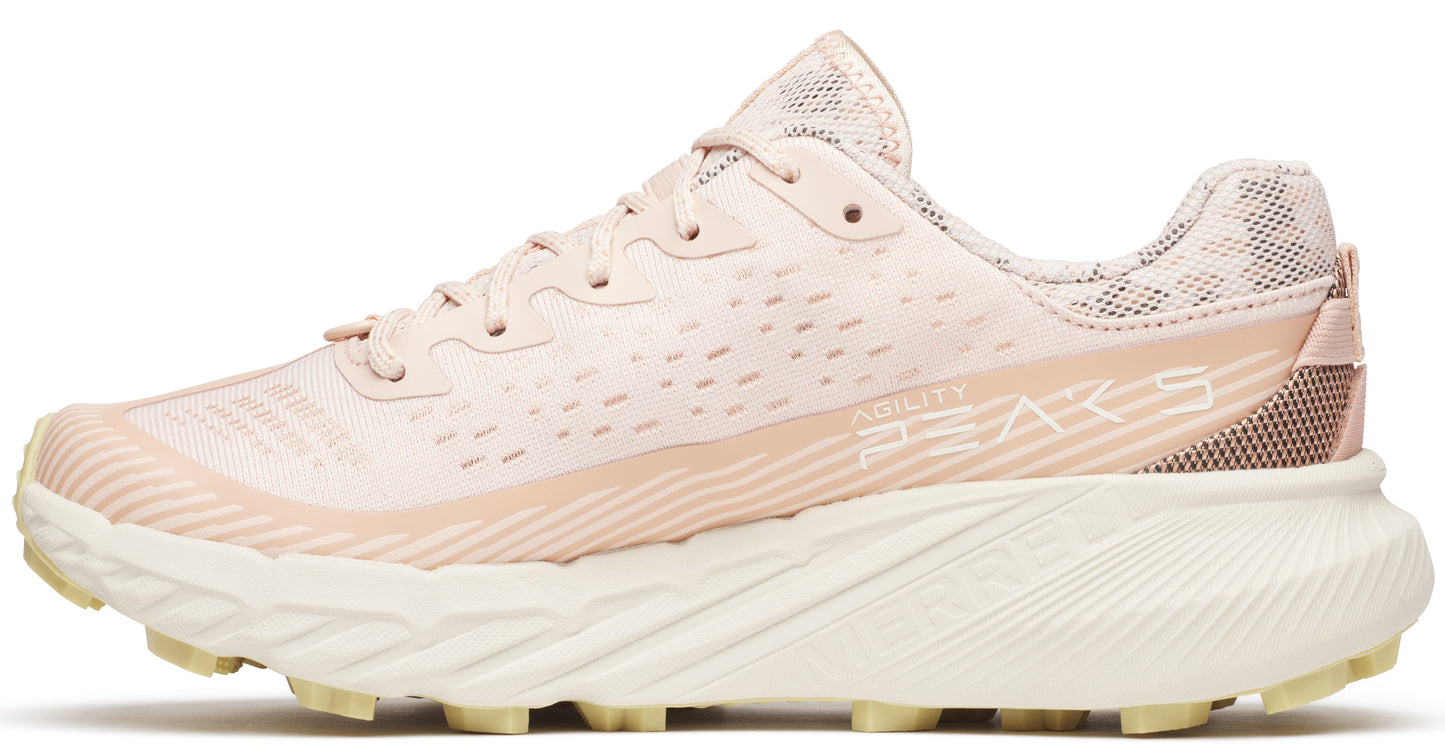 Beige athletic shoe with white soles and the word "ABILITY PEAKS" in white letters on the side.