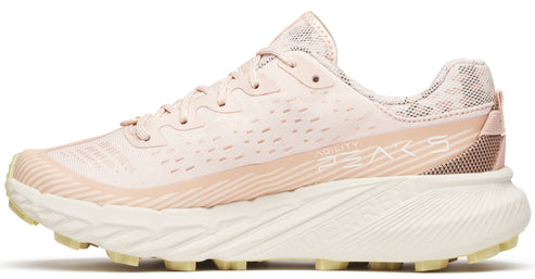 Beige athletic shoe with white soles and the word "ABILITY PEAKS" in white letters on the side.