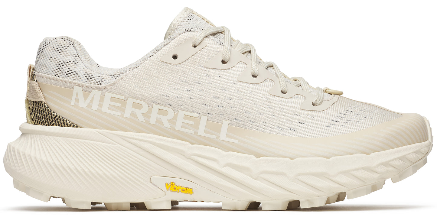 Off-white running shoe with a thick sole.