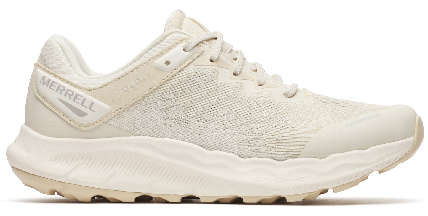 Beige running shoe with "MERRELL" text on the side.