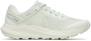 A light-colored running shoe with a thick, wavy sole and mesh upper.