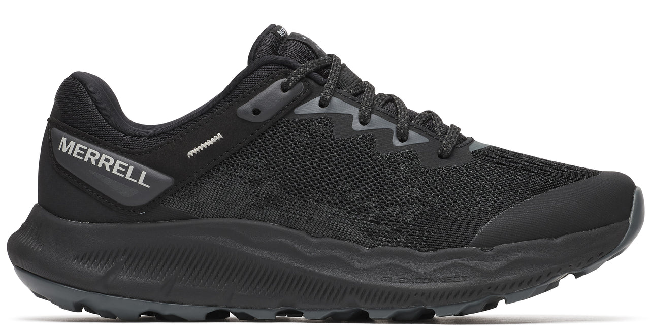 Black running shoe with visible "MERRELL" text.