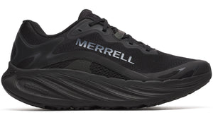 A black athletic shoe with 'MERRELL' printed on the side.