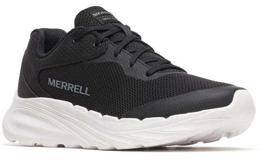 Black low-top sneaker with white midsole and 'MERRELL' text on the side.