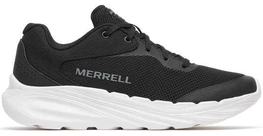 A low-cut black athletic shoe with a white textured sole and 