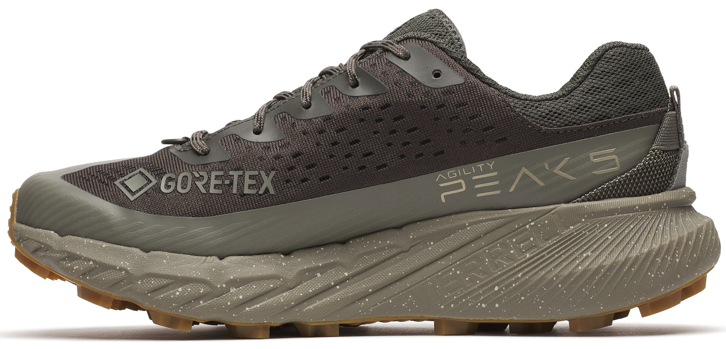 A shoe with Gore-Tex and Agility Peak 5 written on it.