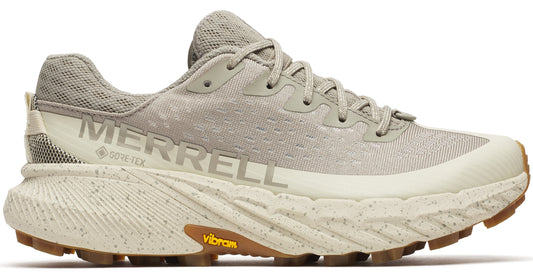 Tan running shoe with visible MERRELL and GORE-TEX text.