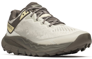 Tan running shoe with lug sole, mesh upper, and neutral laces.