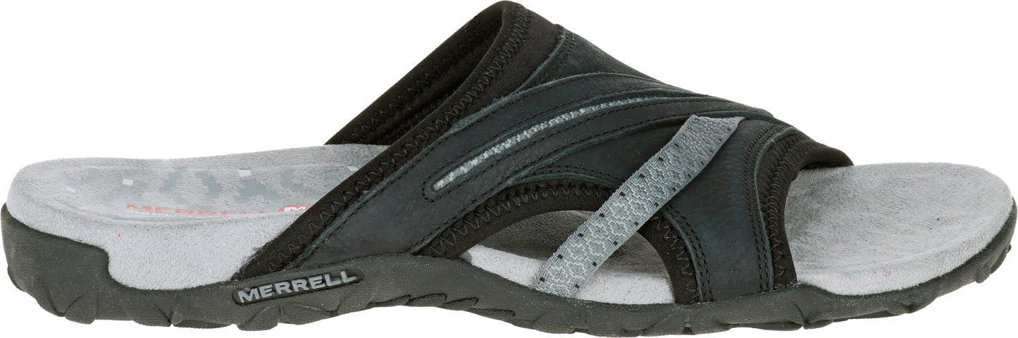 A black sandal with gray accents.