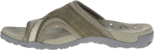 Olive green sandal with textured band.