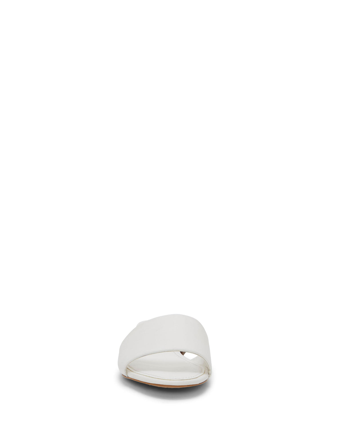 White flat sandal with a single wide toe strap.