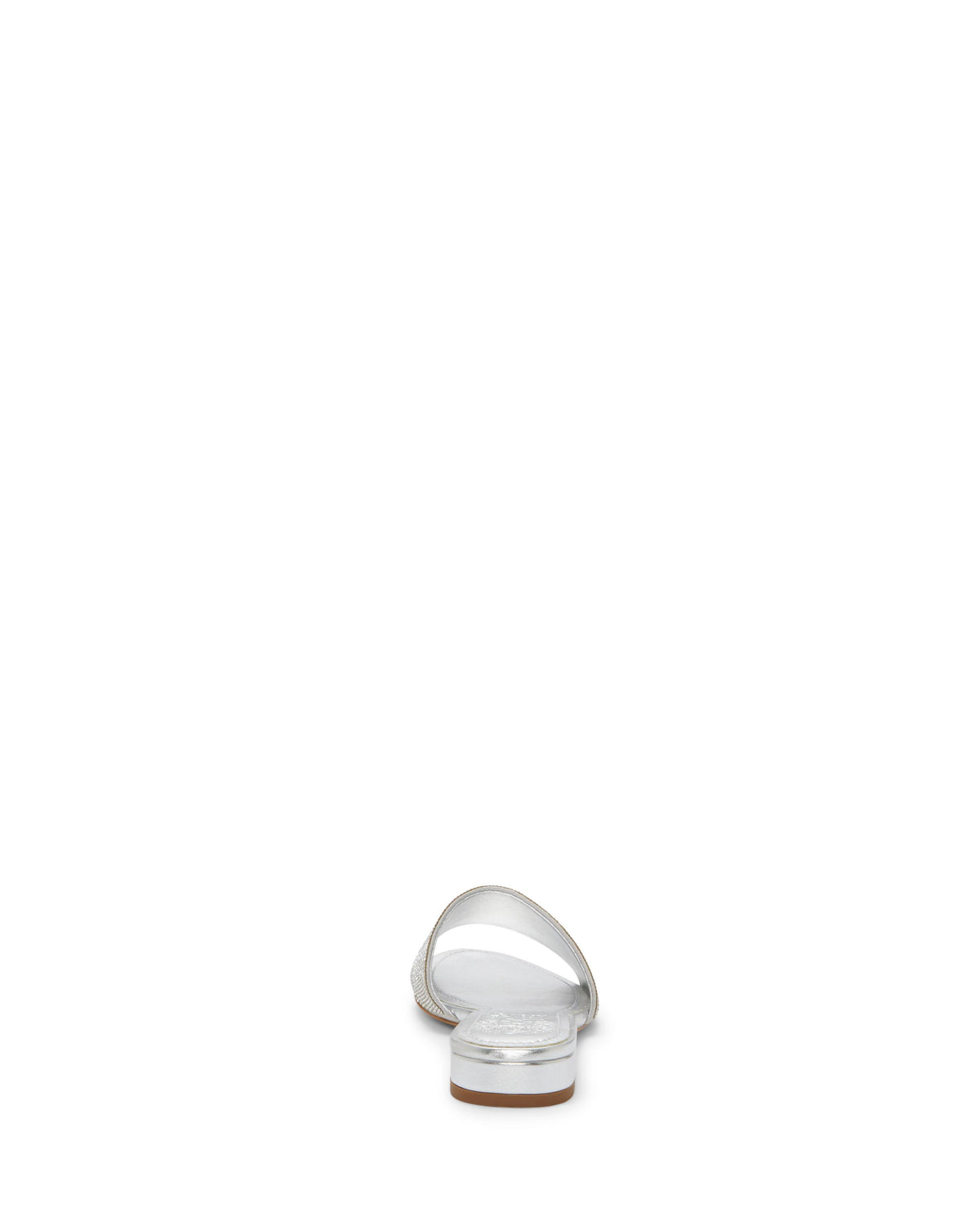 Silver closed-toe mule with a low heel.