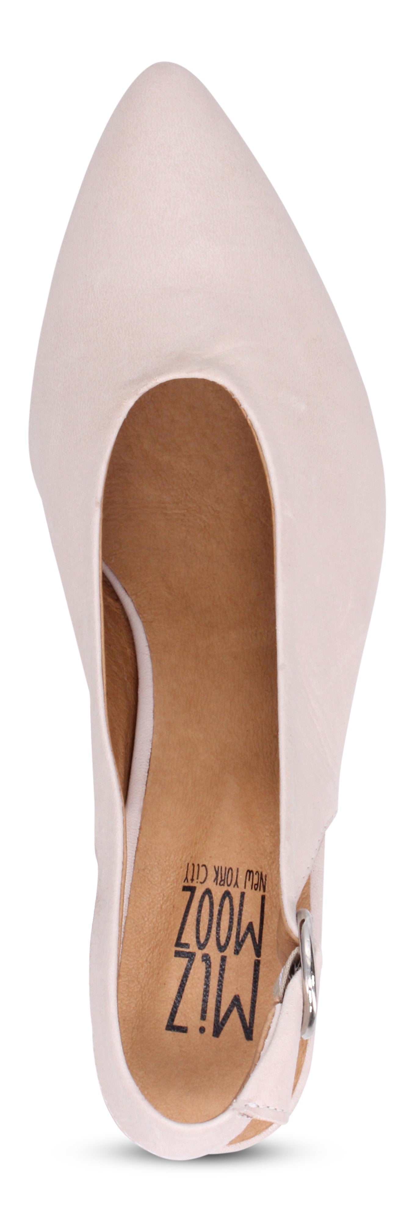 A pointy-toed Miz Mooz slingback shoe.