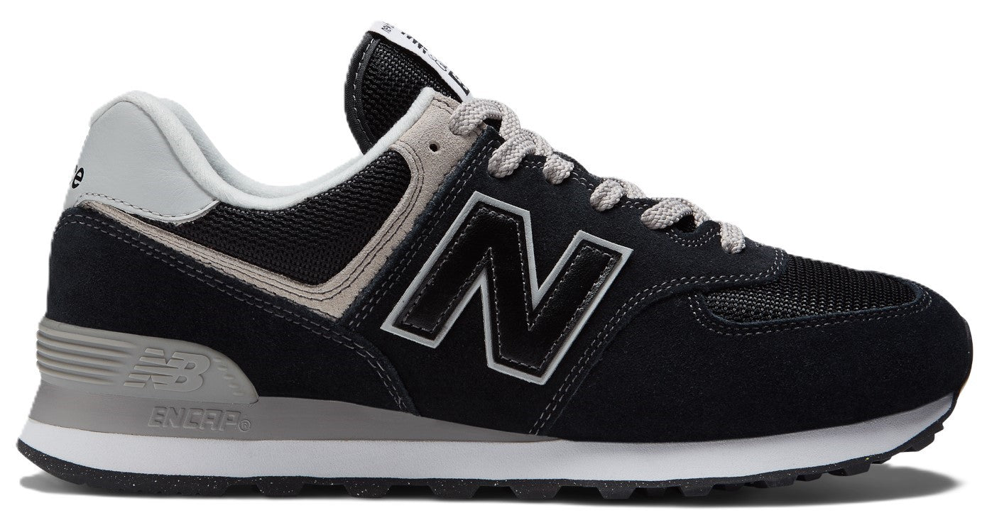 Black athletic shoe with gray accents, featuring a prominent 'N' logo on the side.