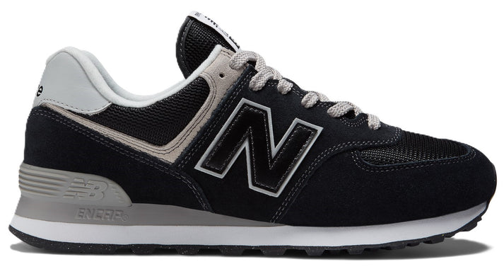 Black athletic shoe with gray accents, featuring a prominent 'N' logo on the side.