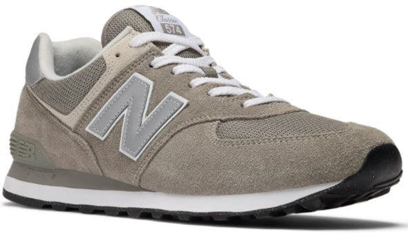 Grey shoe with white laces and large N on side.