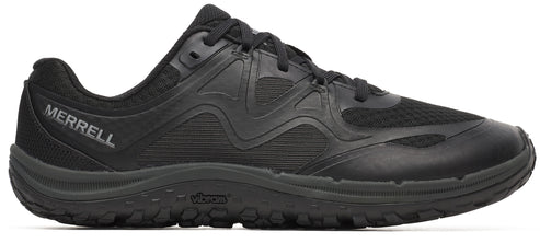 A black athletic shoe, with visible 'MERRELL' text.