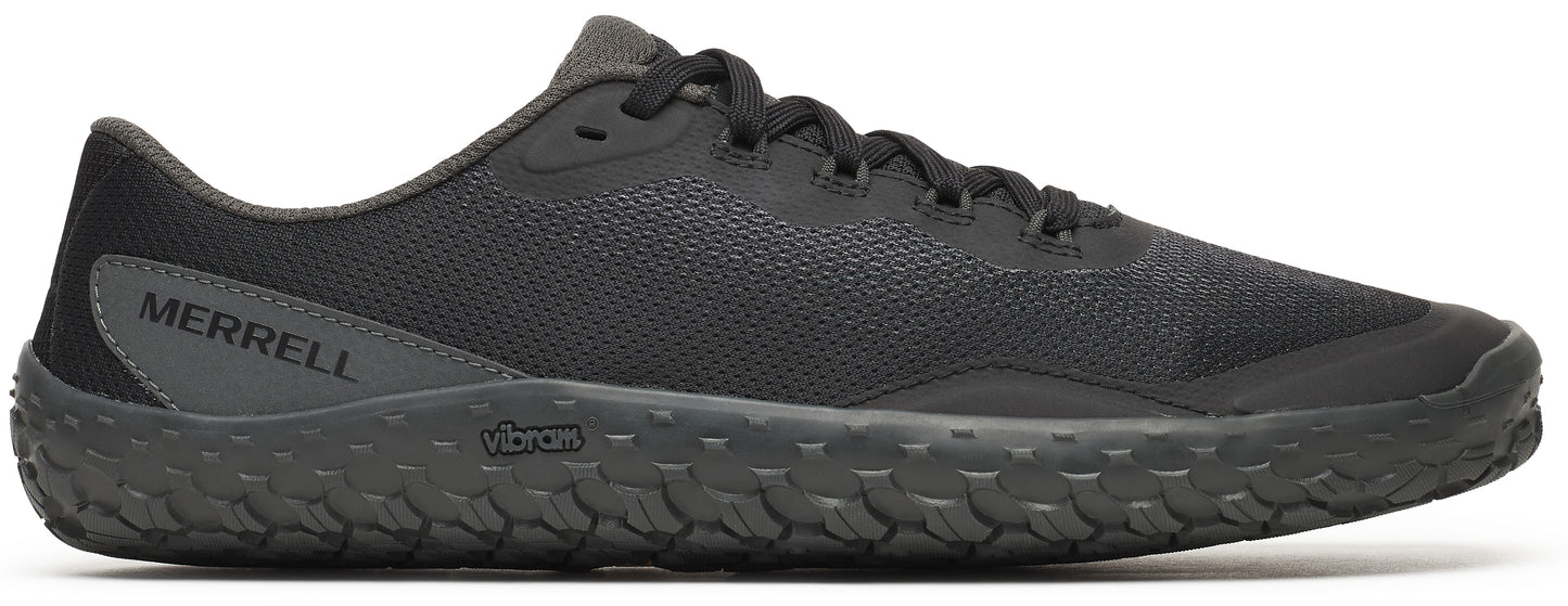 A black athletic shoe with MERRELL text on the side.