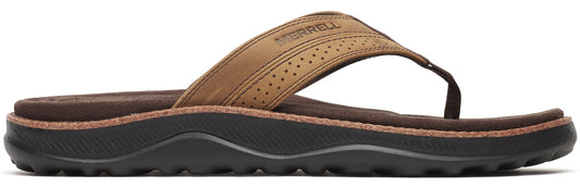 Tan leather flip-flop sandal with cutout details.