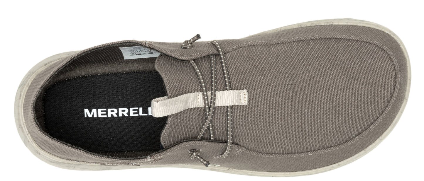 Gray slip-on shoe with elastic laces.