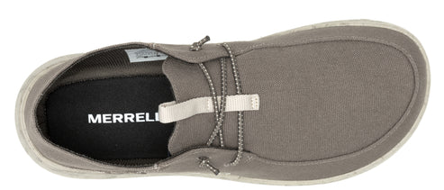 Gray slip-on shoe with elastic laces.