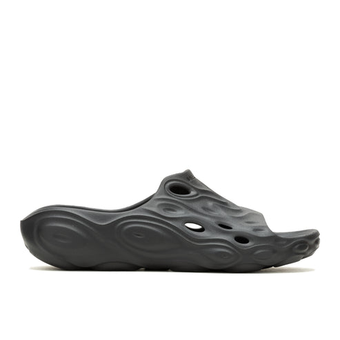 Dark gray open-toed sandal with decorative ripple patterns and ventilation holes.