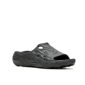 Gray slip-on sandal with abstract wavy design and ventilation holes.