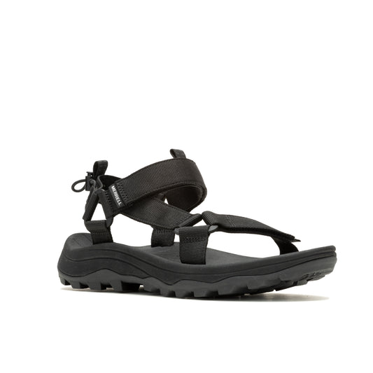 Black trail sandal with thick straps and textured sole.