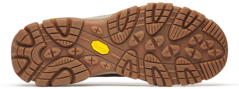 Brown hiking boot sole with Vibram logo and cross-shaped lugs.