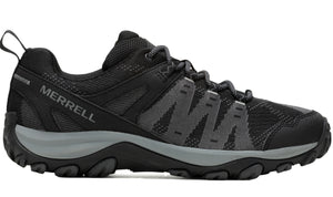 Black athletic shoe with gray accents and loop on heel.