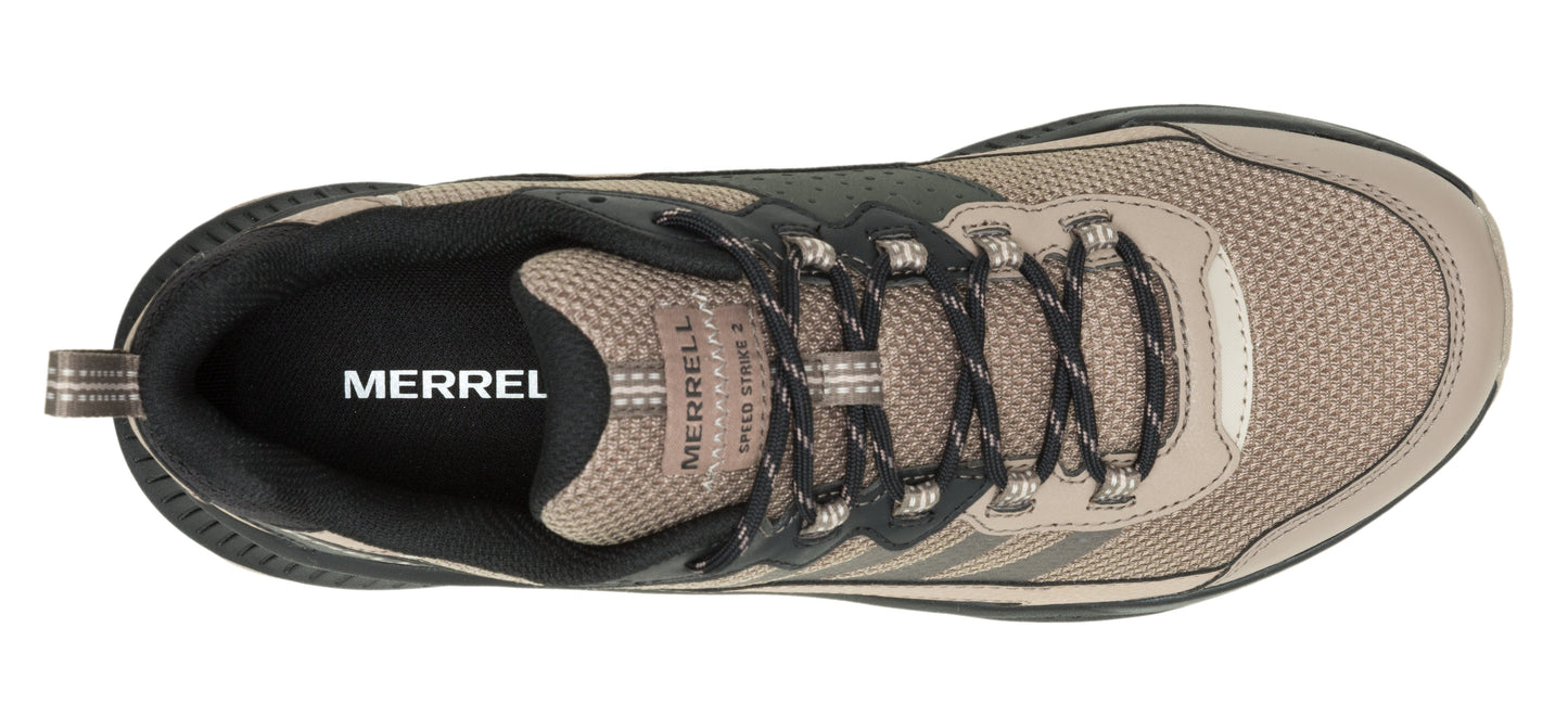 Running shoe with black laces.