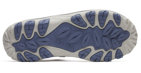 Shoe outsole with a pattern of curved lines and the word "MERRELL" visible in the center.