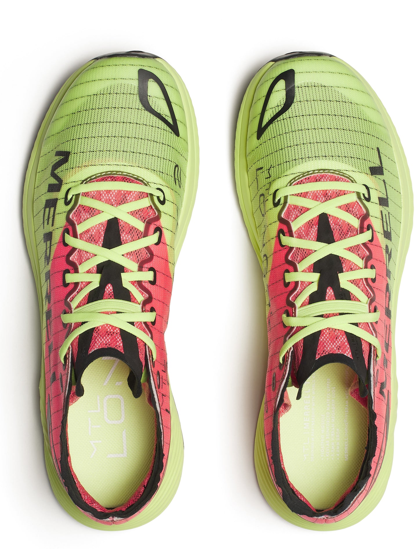 Overhead shot of yellow and pink athletic shoes with visible black accents.
