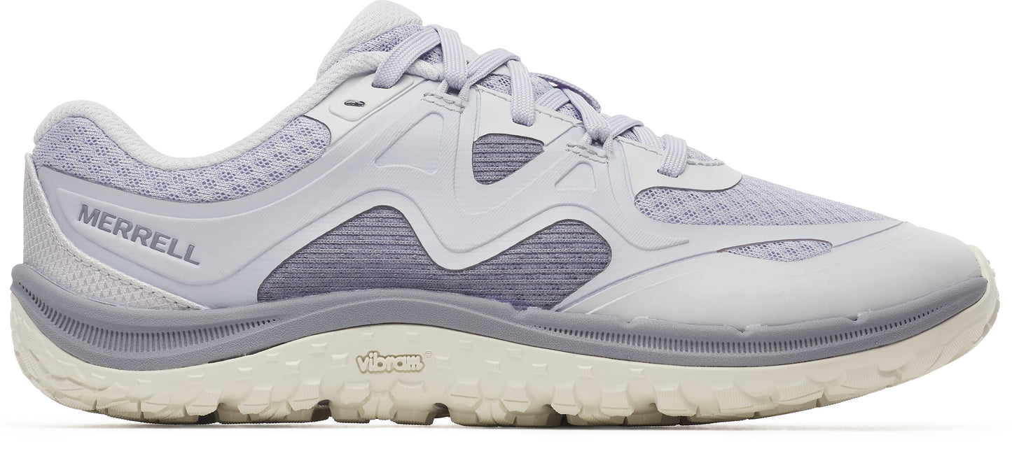 A light grey athletic shoe with a Vibram sole.