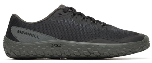 A gray athletic shoe with MERRELL and VIBRAM logos.